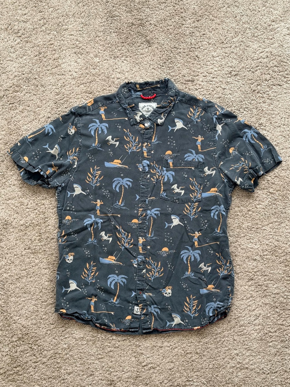 Iron & Resin Black Short-Sleeve Tropical Print Shirt - Size L
